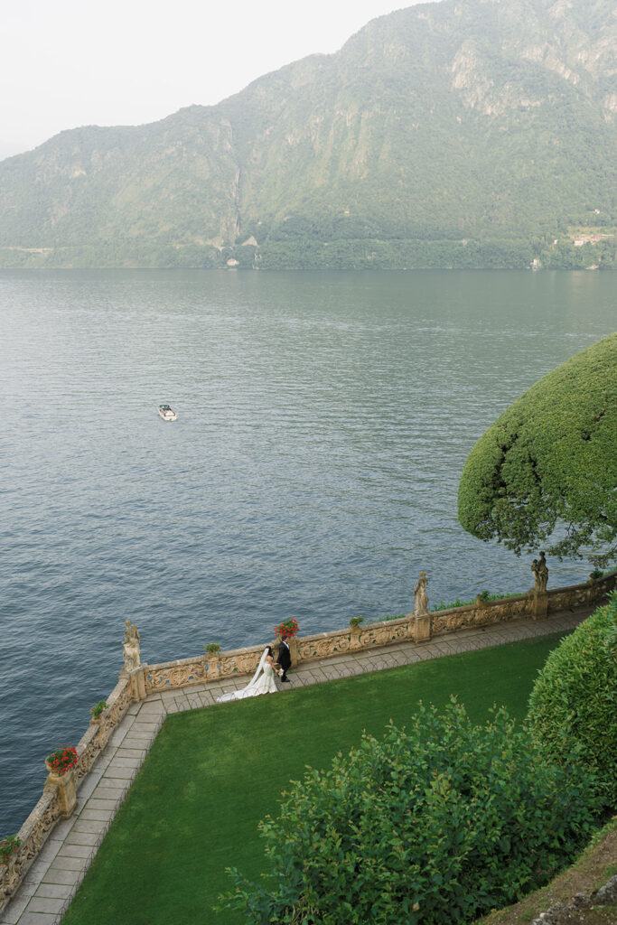 Romantic wedding portraits overlooking Lake Como