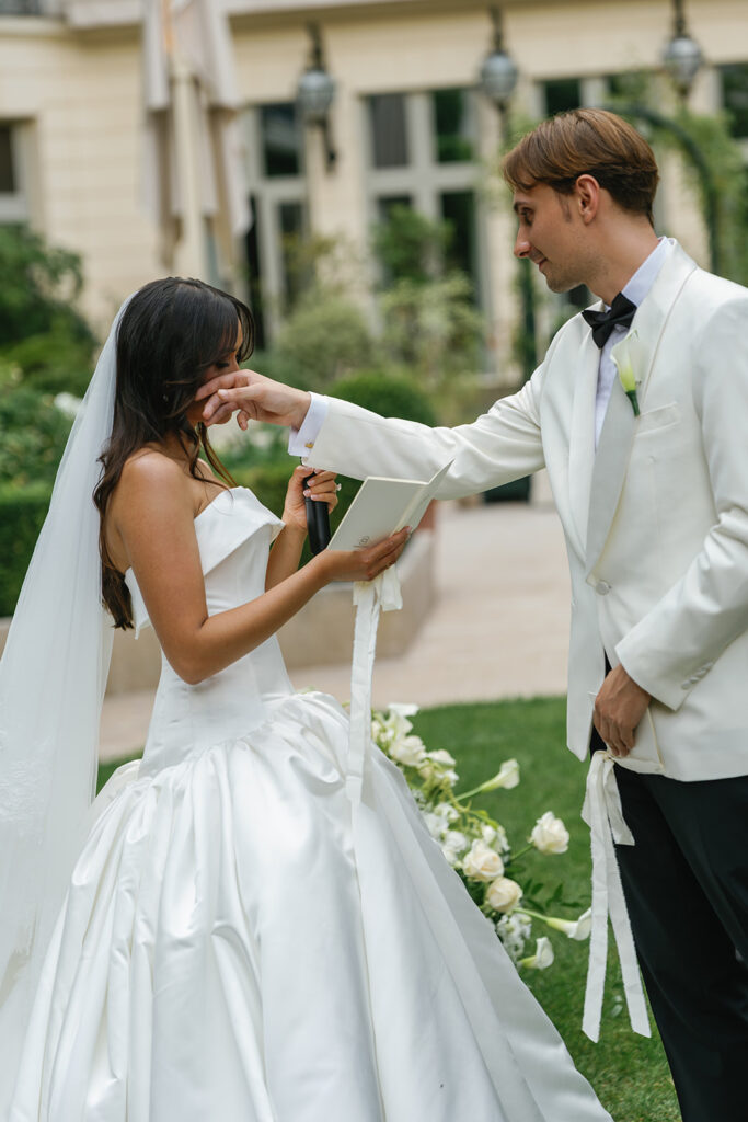 Bride and groom exchanging vows at The Ritz Paris