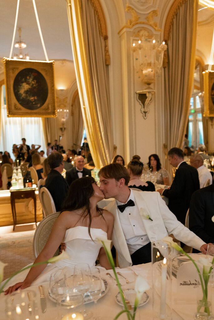 Luxury wedding reception at The Ritz Paris with candlelit tables