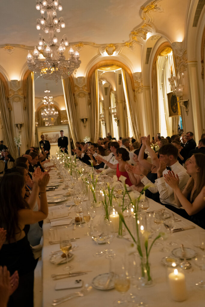 Luxury wedding reception at The Ritz Paris with candlelit tables