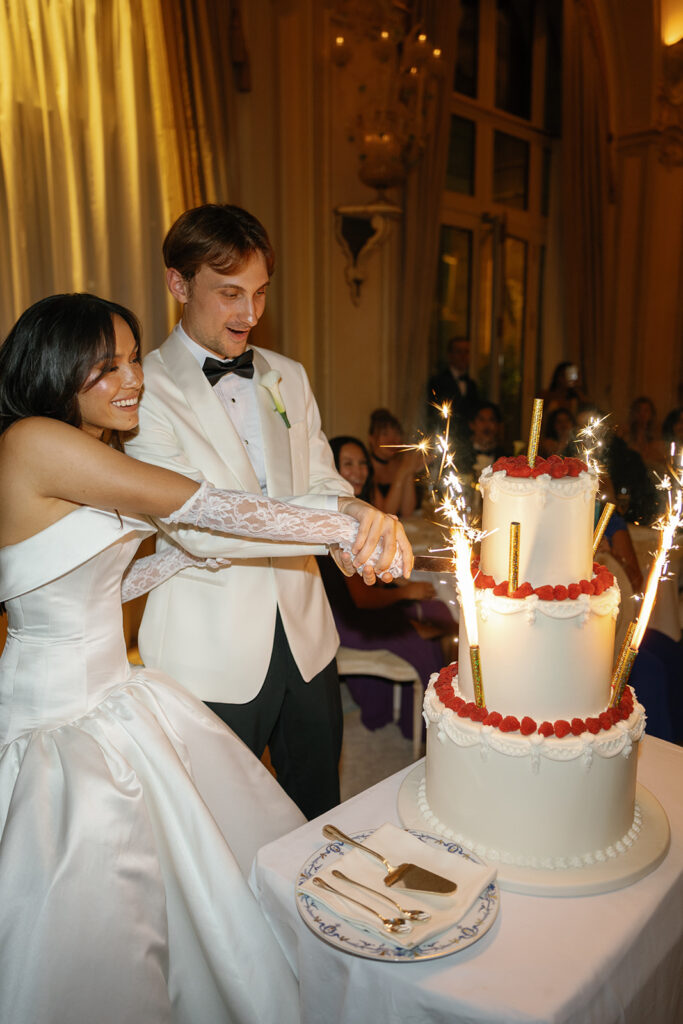 Joyful newlyweds celebrating at their Ritz Paris wedding