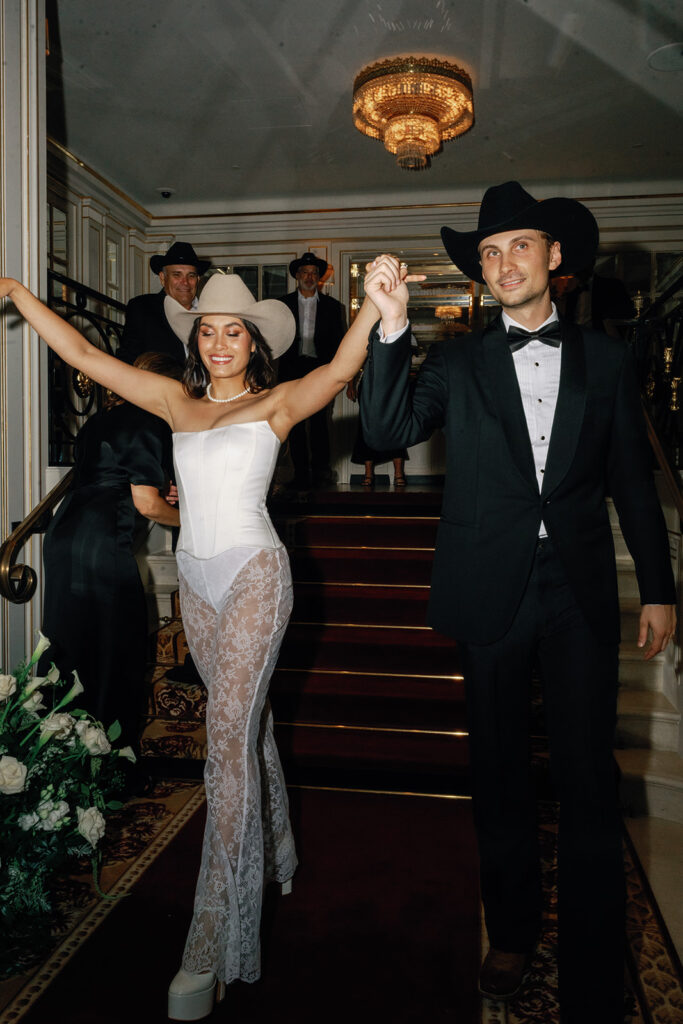 Joyful newlyweds celebrating at their Ritz Paris wedding