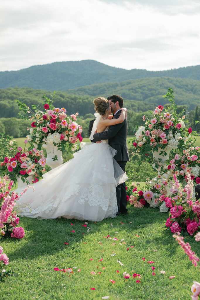 Outdoor vineyard wedding ceremony at Pippin Hill in May